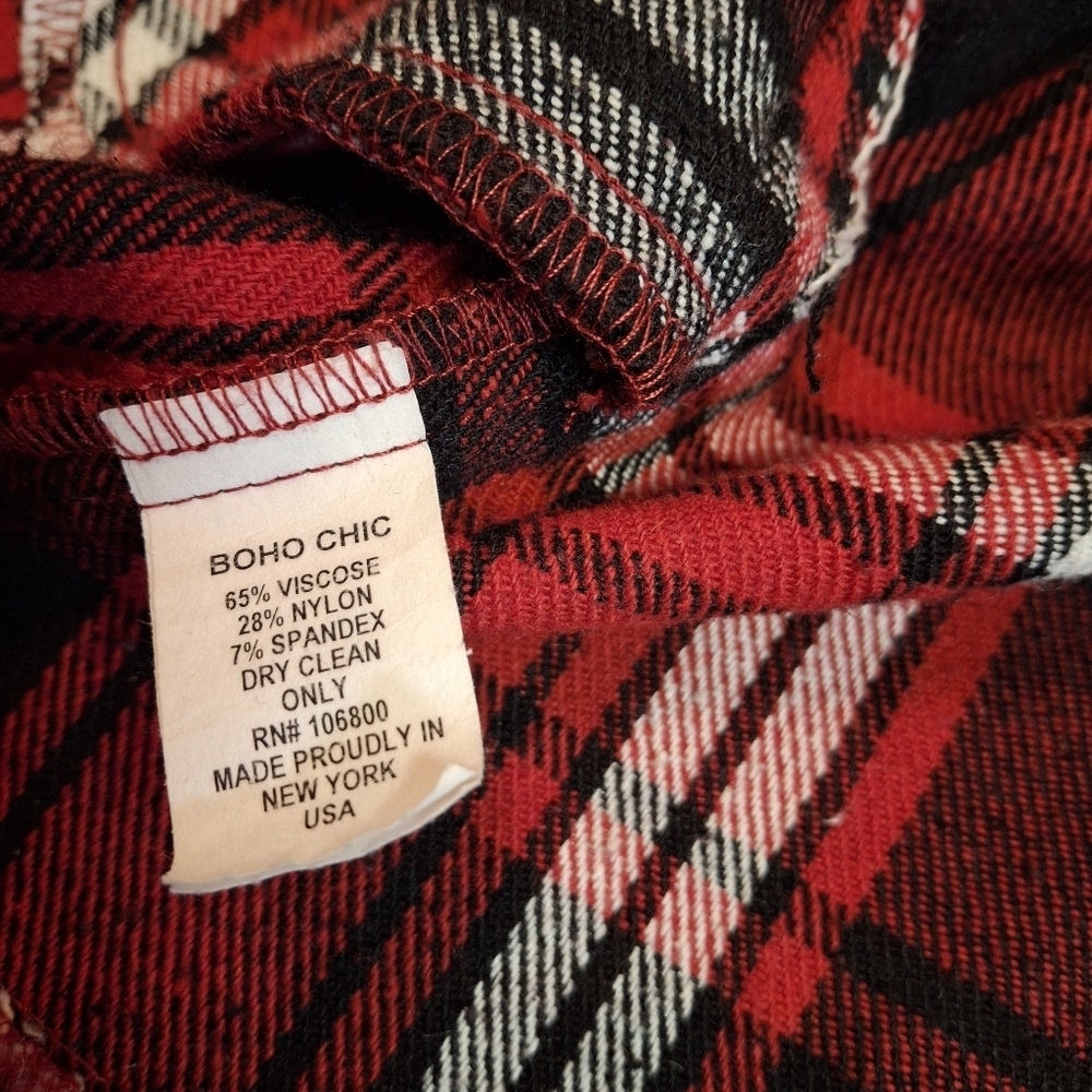 Boho Chic New York Red Plaid Relax Fit Shirt Jacket Tunic  Women Size Medium - Picture 16 of 16